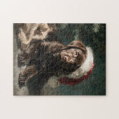 Puzzle Peinture de Noël de chiot Labrador au chocolat (Horizontal)