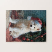 Puzzle Peinture de Noël de chiot Samoyède (Horizontal)