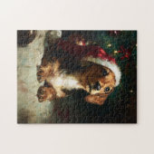 Puzzle Peinture de Noël de chiot teckel mignon (Horizontal)