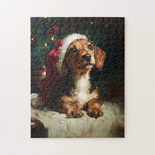 Puzzle Peinture de Noël de chiot teckel mignon (Vertical)