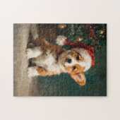 Puzzle Peinture de Noël de chiot Welsh Corgi (Horizontal)