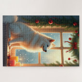Puzzle Peinture de Noël Samoyède sous le gui (Horizontal)