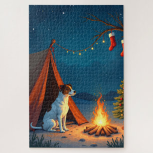 Puzzle Peinture de nuit de camping de Noël Jack Russell