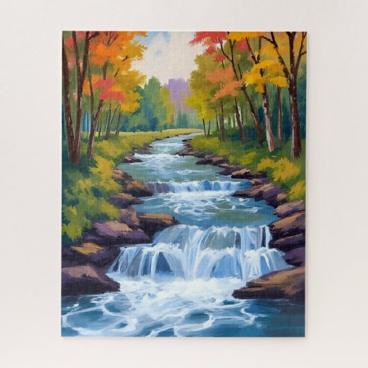Puzzle Peinture de paysage de nature de cascade (Vertical)