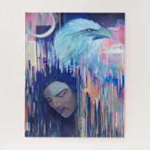 Peinture de portrait d'aigle et de femme au réalis