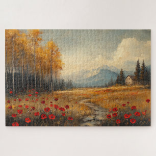 Puzzle Peinture de Prairie Automnale Vintage avec Coqueli