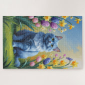 Puzzle Peinture de printemps de chats bleu russe (Horizontal)