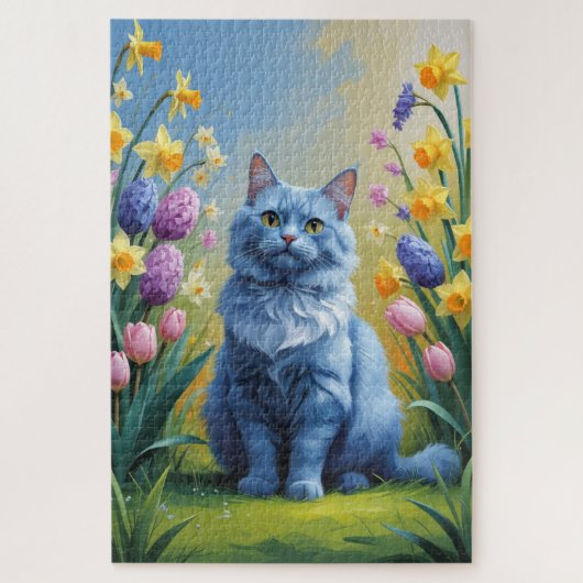 Puzzle Peinture de printemps de chats bleu russe (Vertical)