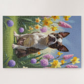 Puzzle Peinture de printemps de chien de Boston Terrier (Horizontal)