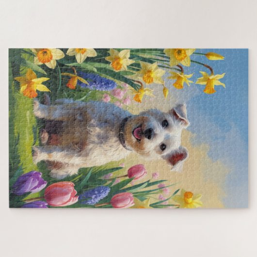 Puzzle Peinture de printemps de chien de Terrier Wirefox (Horizontal)