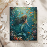 Puzzle Peinture de sirène<br><div class="desc">Un tableau de sirène mignonne et magique présente une mignonne sirène nageant sous l'eau avec du mignon poisson orange.</div>