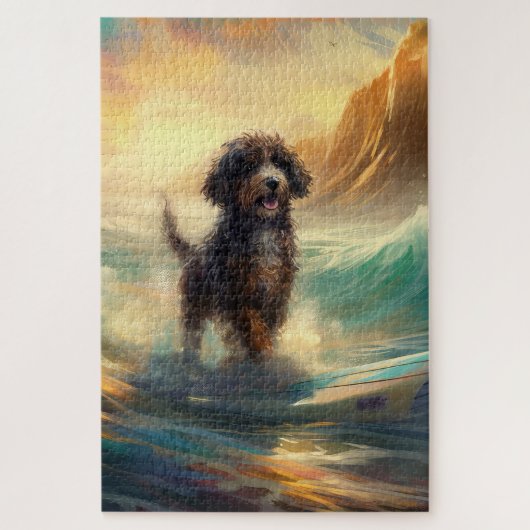 Puzzle Peinture de surf à la plage de Bernedoodle (Vertical)