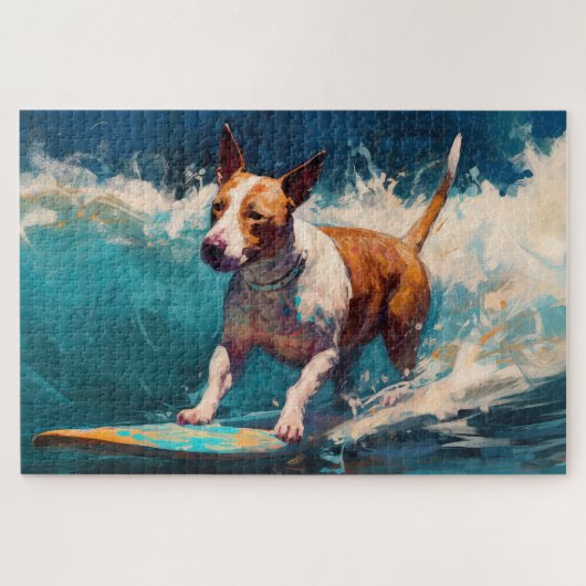 Puzzle Peinture de surf de plage de Bull Terrier (Horizontal)