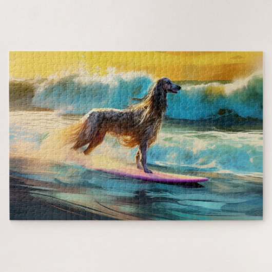 Puzzle Peinture de Surf sur Plage de Lévrier Afghan (Horizontal)