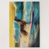 Puzzle Peinture de Surf sur Plage de Lévrier Afghan (Vertical)