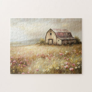 Puzzle Peinture de terrain Fleur sauvage de grange blanch
