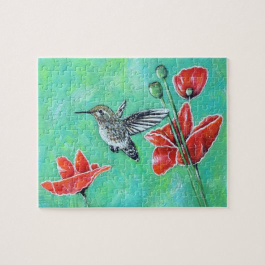 Puzzle Peinture des colibris et des pavots (Horizontal)
