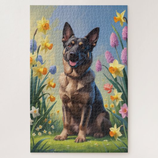 Puzzle Peinture des fleurs de printemps du Malinois (Vertical)