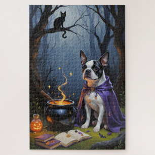 Puzzle Peinture d'Halloween de Boston Terrier Chien blanc