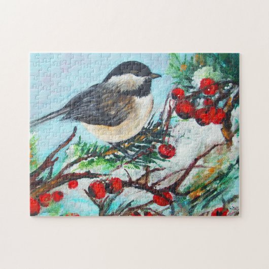 Puzzle Peinture d'oiseaux sur le chickadee doux (Horizontal)