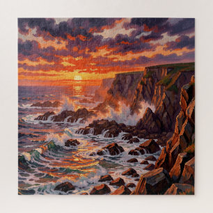 Puzzle Peinture dramatique des falaises au coucher du sol