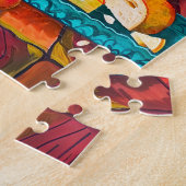 Puzzle Peinture d'un chat sur la cuisine Table par fenêtr (Côté)