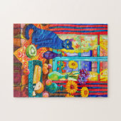 Puzzle Peinture d'un chat sur la cuisine Table par fenêtr (Horizontal)