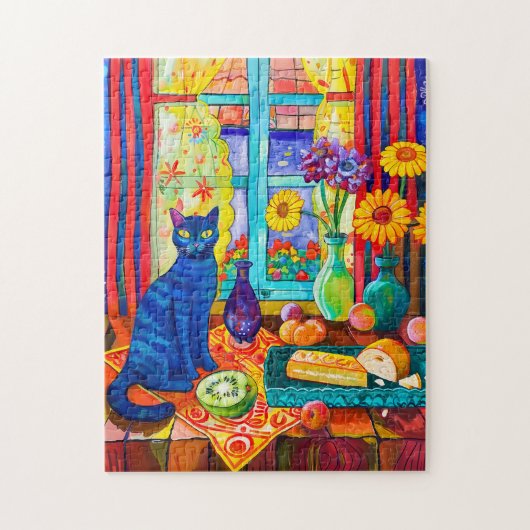 Puzzle Peinture d'un chat sur la cuisine Table par fenêtr (Vertical)