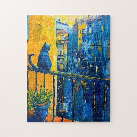 Puzzle Peinture d'un chat sur une rambarde de balcon rega (Vertical)