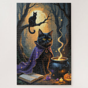 Puzzle Peinture fantaisiste de chat noir pour Halloween