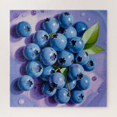 Puzzle Peinture Feuille verte aux bleuets juteux - (Horizontal)