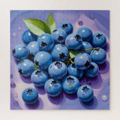 Puzzle Peinture Feuille verte aux bleuets juteux - (Vertical)