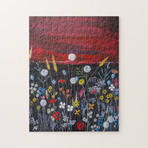 Puzzle Peinture Fleurs sauvages au coucher du soleil par