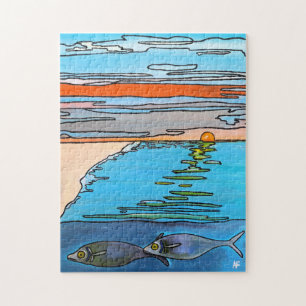 Puzzle Peinture Lever de soleil sur l'océan 8 bits par Al