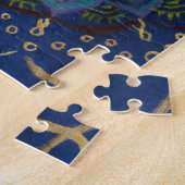 Puzzle Peinture Mandala verte, bleue, jaune (Côté)
