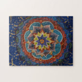 Puzzle Peinture Mandala verte, bleue, jaune (Horizontal)