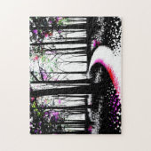Puzzle Peinture noire et blanche avec chemin de forêt ros (Vertical)