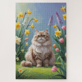 Puzzle Peinture Perse Fleurs de Printemps Chat (Vertical)