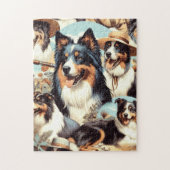 Puzzle Peinture rétro Australian Shepherd sans couture (Vertical)