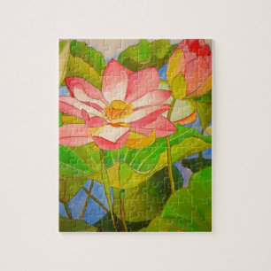 Puzzle Peinture rose d'art d'aquarelle de nénuphar de