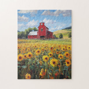 Puzzle Peinture rustique de la grange et du tournesol