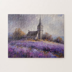 Puzzle Peinture sur terrain de l'église rustique et du Fl