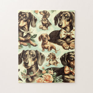 Puzzle Peinture vintage Dachshund transparente