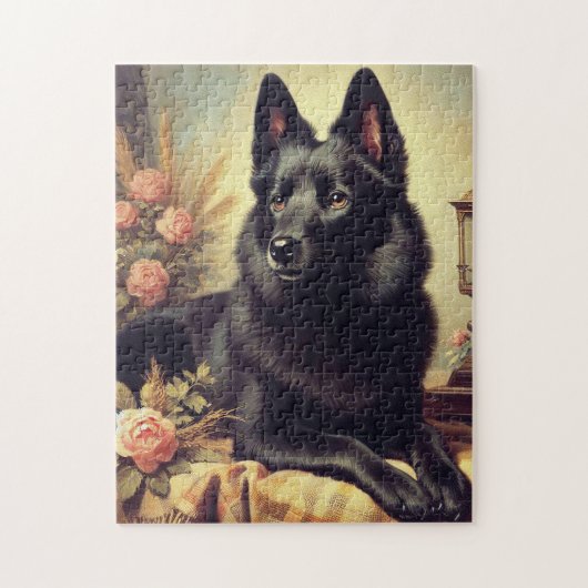 Puzzle Peinture vintage de Chien Schipperke (Vertical)