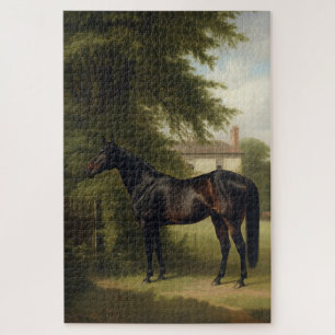 Puzzle Peinture vintage Equestre Chasseur Noir Cheval
