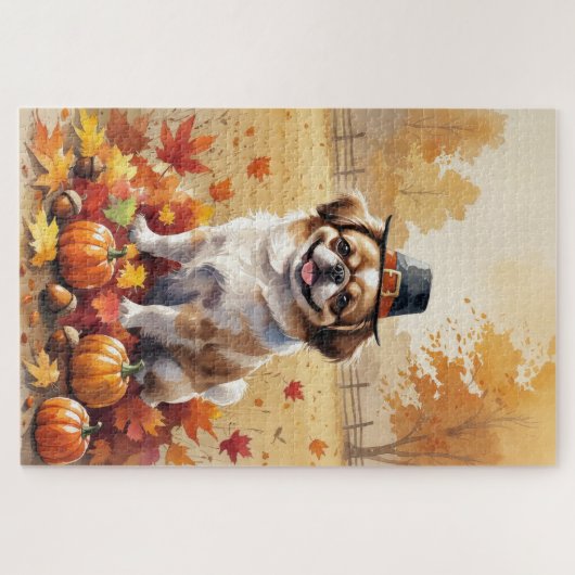 Puzzle Pekingese À L'Automne Quitte L'Art Thanksgiving (Horizontal)