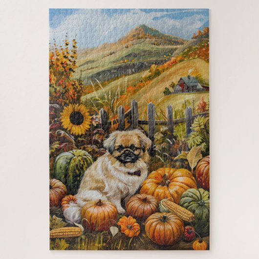 Puzzle Pekingese Chien automne récolte Thankgiving (Vertical)