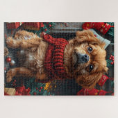 Puzzle Pékinois avec des cadeaux de Noël Cheminée (Horizontal)