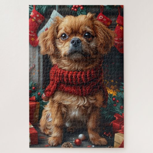Puzzle Pékinois avec des cadeaux de Noël Cheminée (Vertical)