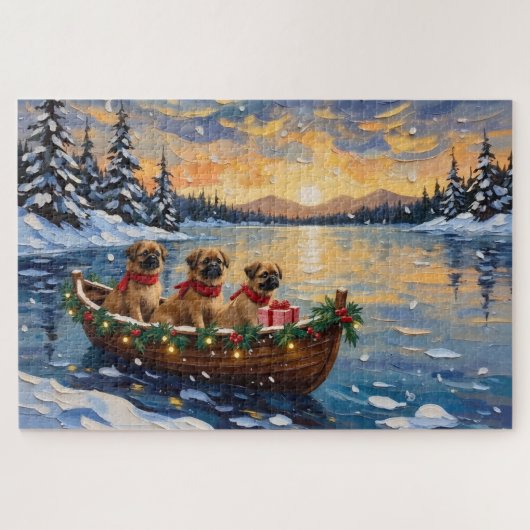Puzzle Pékinois Bateau de Noël Vacances (Horizontal)